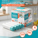 Bolsas de Basura Pequeñas Aromatizadas 4 Galones (15L) con Cordón Ajustable. Cartuchos Resistentes para Desechos (200 unds). Color Blanco (43x46cm)