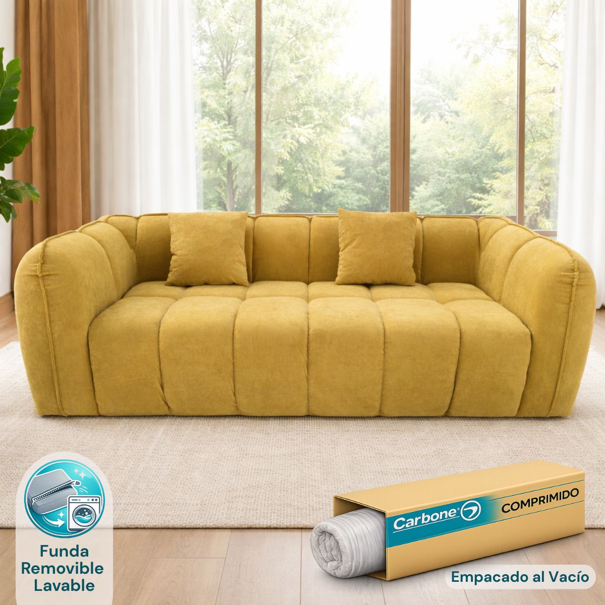 Sofá empacado al vacio Memory Foam de alta densidad 220X98X70cm Color Yellow 14