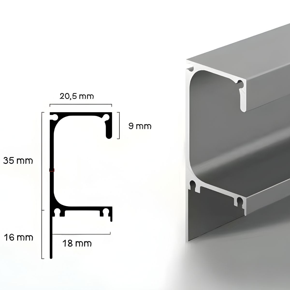 Tirador Jaladera Tipo G. Haladera Para Modulares de Cocinas y Closet. Color Gris. Instalación con Tornillo o pegamento. Incluye perfil tirador. Incluye un par de tapas Con medida de 2.5 Metros.
