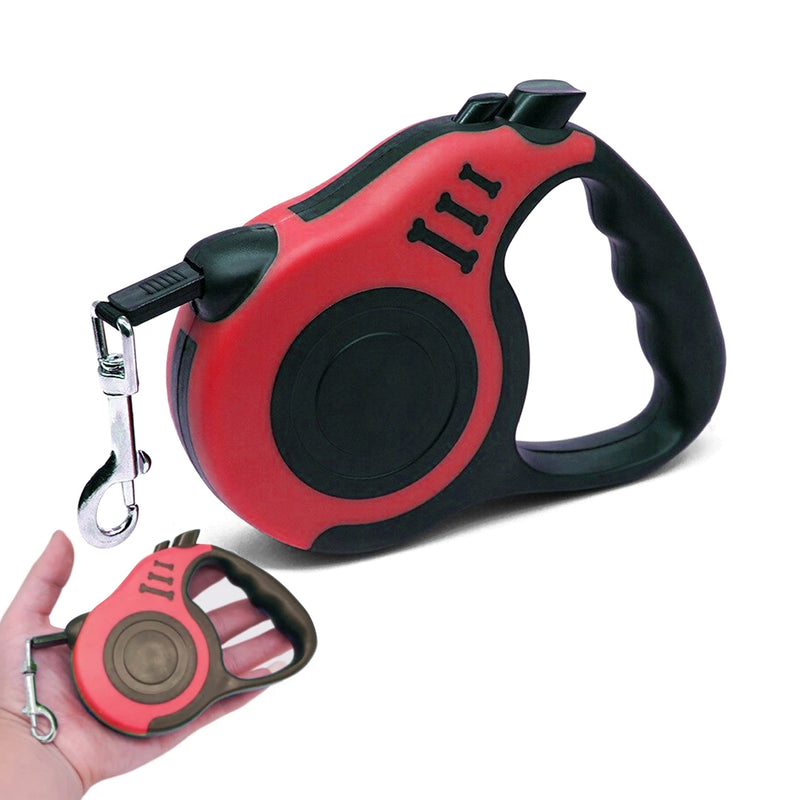 Correa retractil para mascotas. 5 Metros de Largo. Color Rojo.