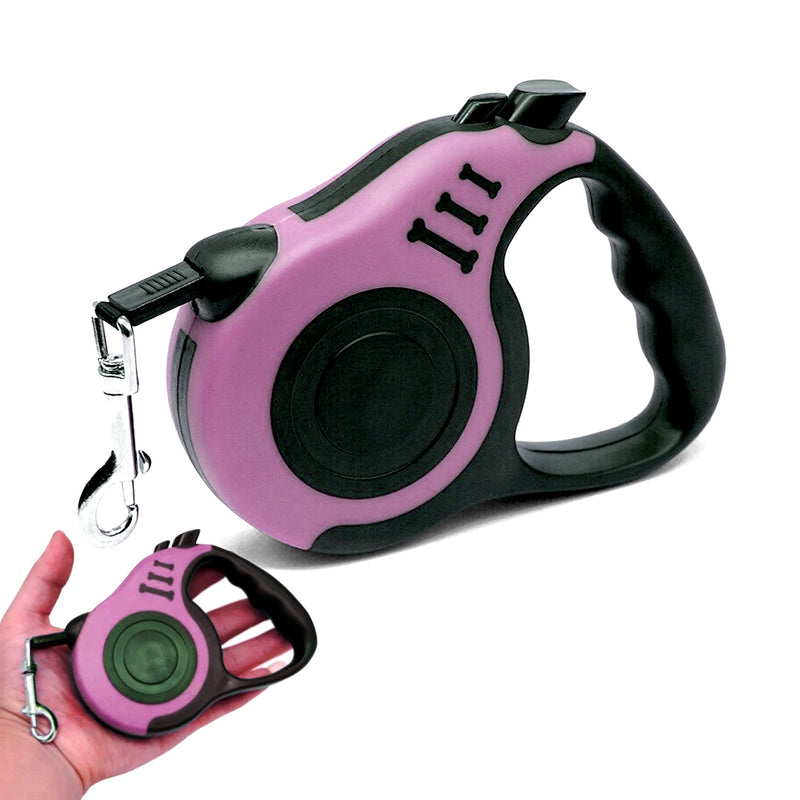 Correa retractil para mascotas. 3 Metros de Largo. Color Rosado.
