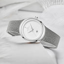 Naviforce Reloj Analógico Plateado con Esfera Blanca, Correa de Malla de Acero Inoxidable, Diámetro de 32 mm y Resistencia al Agua 3 ATM.