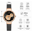 Naviforce Reloj Analógico Negro con Detalles Rose Gold, Correa de Malla de Acero Inoxidable, Diámetro de 32 mm y Resistencia al Agua 3 ATM.