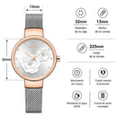Naviforce Reloj Analógico Plateado con Esfera Blanca y Detalles Rose Gold, Correa de Malla de Acero Inoxidable, Diámetro de 32 mm y Resistencia al Agua 3 ATM.
