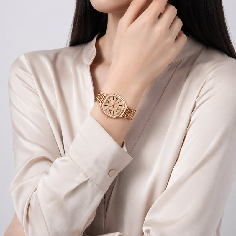 Naviforce Reloj Analógico Rose Gold con Correa de Acero Inoxidable, Diámetro de 31 mm, Cristal Mineral Endurecido y Resistencia al Agua 3 ATM.