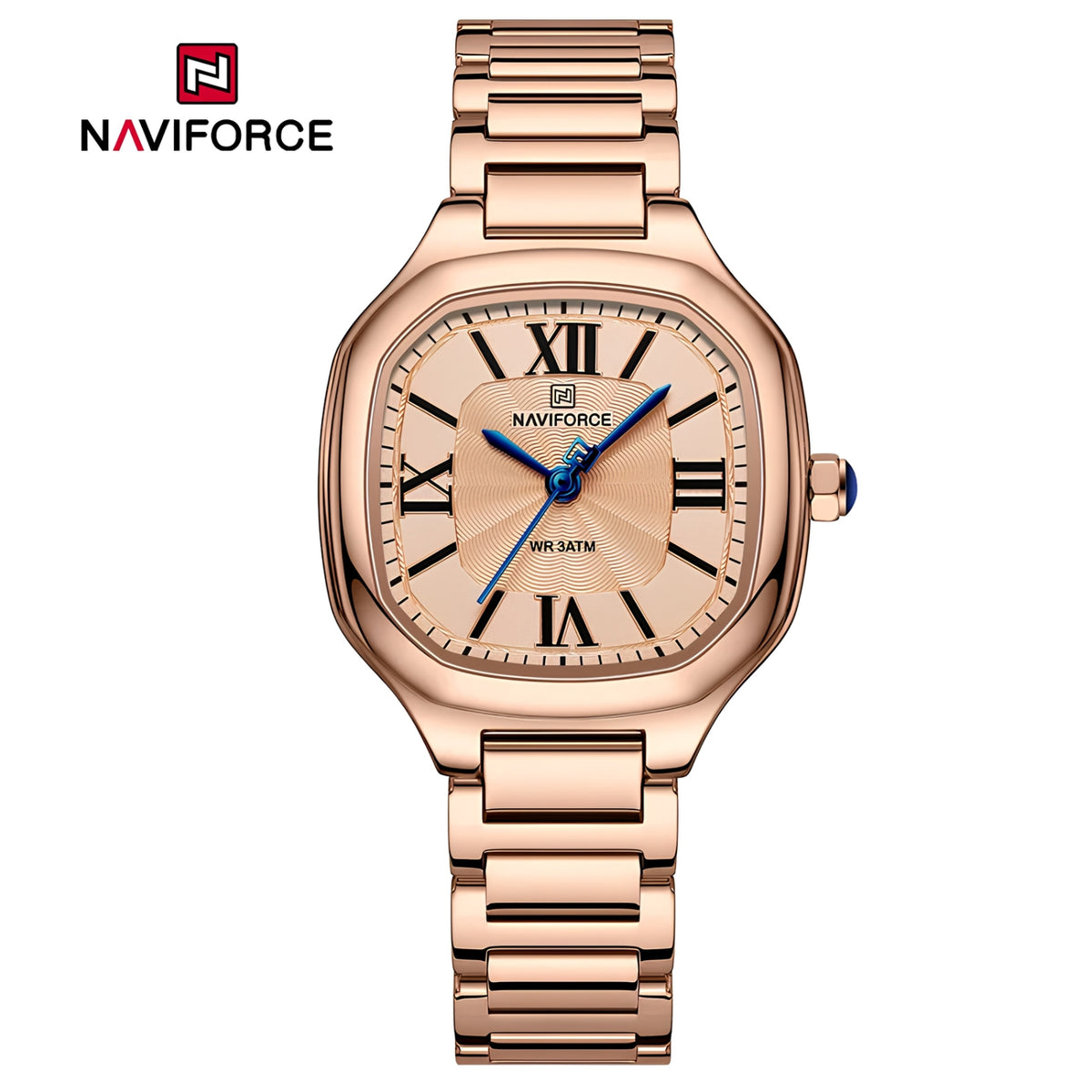 Naviforce Reloj Analógico Rose Gold con Correa de Acero Inoxidable, Diámetro de 31 mm, Cristal Mineral Endurecido y Resistencia al Agua 3 ATM.