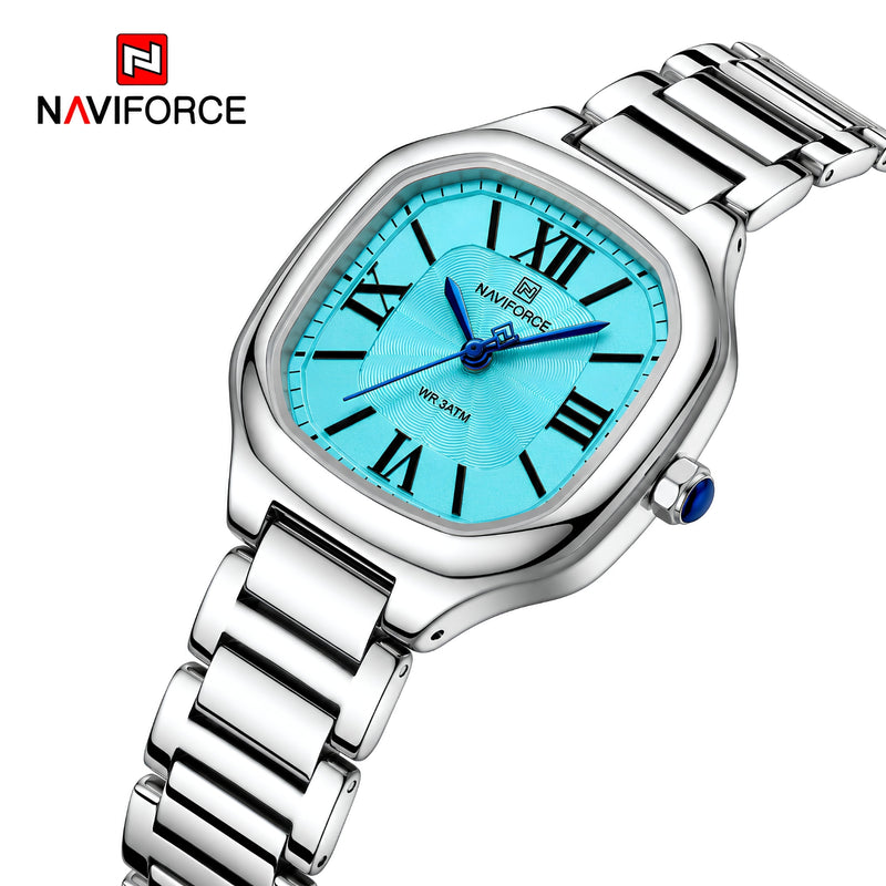 Naviforce Reloj Analógico Plateado con Correa de Acero Inoxidable, Diámetro de 31 mm, Cristal Mineral Endurecido y Resistencia al Agua 3 ATM.