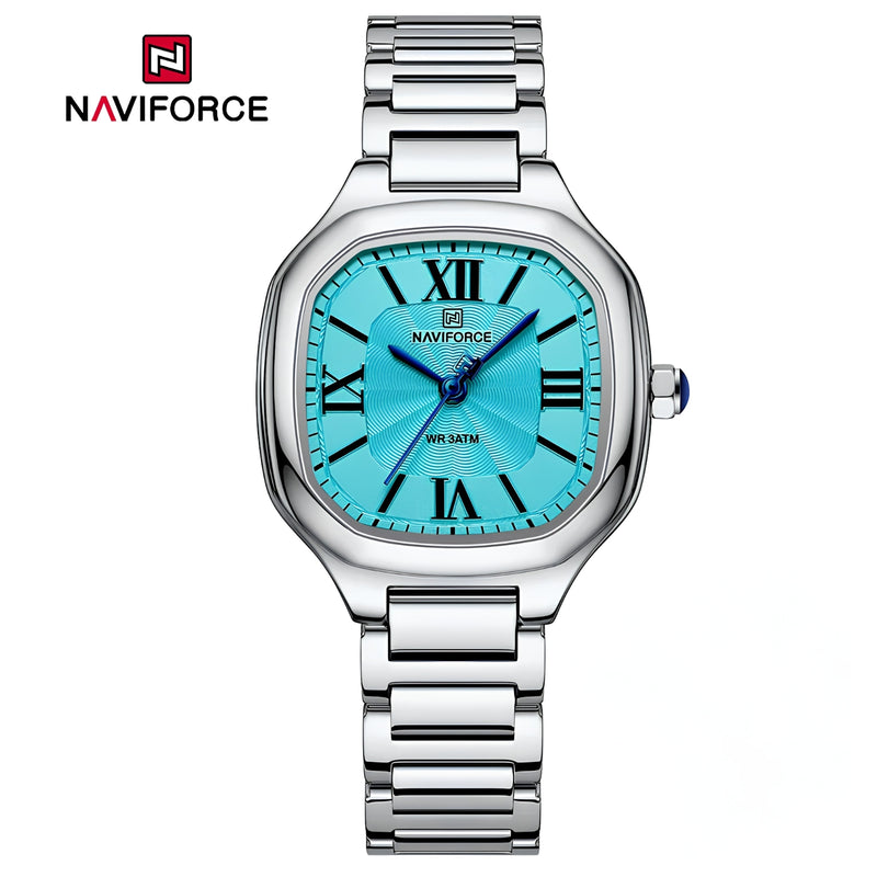 Naviforce Reloj Analógico Plateado con Correa de Acero Inoxidable, Diámetro de 31 mm, Cristal Mineral Endurecido y Resistencia al Agua 3 ATM.