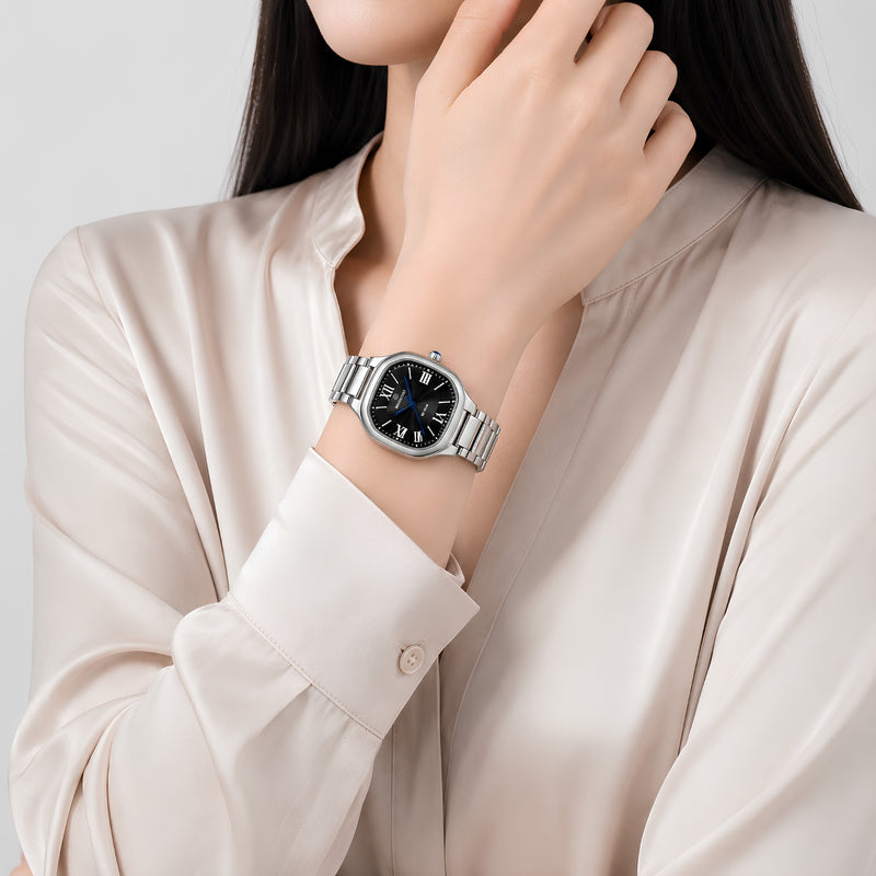 Naviforce Reloj Analógico Plateado con Correa de Acero Inoxidable, Diámetro de 31 mm, Cristal Mineral Endurecido y Resistencia al Agua 3 ATM.