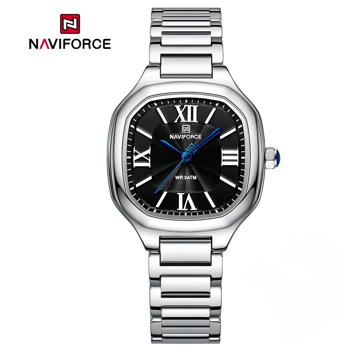 Naviforce Reloj Analógico Plateado con Correa de Acero Inoxidable, Diámetro de 31 mm, Cristal Mineral Endurecido y Resistencia al Agua 3 ATM.