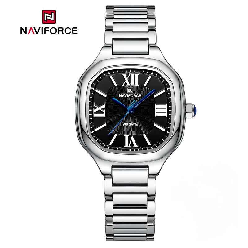 Naviforce Reloj Analógico Plateado con Correa de Acero Inoxidable, Diámetro de 31 mm, Cristal Mineral Endurecido y Resistencia al Agua 3 ATM.