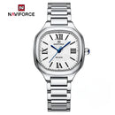 Naviforce Reloj Analógico Plateado con Correa de Acero Inoxidable, Diámetro de 31 mm, Cristal Mineral Endurecido y Resistencia al Agua 3 ATM.