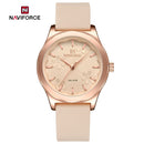 Naviforce Reloj Analógico Beige con Detalles Rose Gold y Correa de Silicona, Diámetro de 36 mm, Cristal Mineral Endurecido y Resistencia al Agua 3 ATM.
