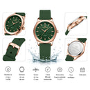 Naviforce Reloj Analógico Verde con Detalles Rose Gold y Correa de Silicona, Diámetro de 36 mm, Cristal Mineral Endurecido y Resistencia al Agua 3 ATM.