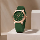 Naviforce Reloj Analógico Verde con Detalles Rose Gold y Correa de Silicona, Diámetro de 36 mm, Cristal Mineral Endurecido y Resistencia al Agua 3 ATM.