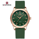 Naviforce Reloj Analógico Verde con Detalles Rose Gold y Correa de Silicona, Diámetro de 36 mm, Cristal Mineral Endurecido y Resistencia al Agua 3 ATM.