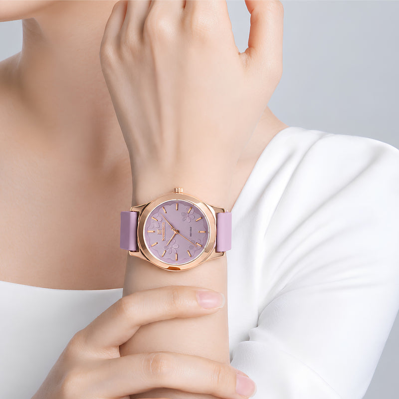 Naviforce Reloj Analógico Rosado con Detalles Rose Gold y Correa de Silicona, Diámetro de 36 mm, Cristal Mineral Endurecido y Resistencia al Agua 3 ATM.