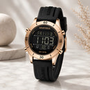 "Naviforce Reloj Digital Negro con Detalles Rose Gold y Correa de Silicona, Diámetro de 36 mm, Cristal Mineral Endurecido y Resistencia al Agua 3 ATM. "