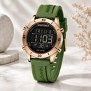 Naviforce Reloj Digital Verde con Detalles Rose Gold y Correa de Silicona, Diámetro de 36 mm, Cristal Mineral Endurecido y Resistencia al Agua 3 ATM.