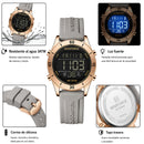 Naviforce Reloj Digital Gris con Detalles Rose Gold y Correa de Silicona, Diámetro de 36 mm, Cristal Mineral Endurecido y Resistencia al Agua 3 ATM.