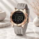 Naviforce Reloj Digital Gris con Detalles Rose Gold y Correa de Silicona, Diámetro de 36 mm, Cristal Mineral Endurecido y Resistencia al Agua 3 ATM.