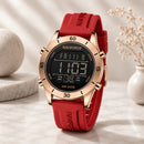 Naviforce Reloj Digital Rojo con Detalles Rose Gold y Correa de Silicona, Diámetro de 36 mm, Cristal Mineral Endurecido y Resistencia al Agua 3 ATM.
