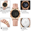Naviforce Reloj Digital Rose Gold con Correa de Silicona, Diámetro de 36 mm, Cristal Mineral Endurecido y Resistencia al Agua 3 ATM.