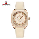 Naviforce Reloj Analógico Beige con Detalles Rose Gold y Correa de Silicona, Diámetro de 33 mm, Cristal Mineral Endurecido y Resistencia al Agua 3 ATM.