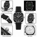 Naviforce Reloj Analógico Negro con Detalles Plateados y Correa de Silicona, Diámetro de 33 mm, Cristal Mineral Endurecido y Resistencia al Agua 3 ATM.