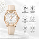Naviforce Reloj Analógico Beige con Detalles Rose Gold y Correa de Silicona, Diámetro de 36 mm, Cristal Mineral Endurecido y Resistencia al Agua 3 ATM.