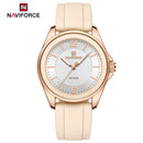 Naviforce Reloj Analógico Beige con Detalles Rose Gold y Correa de Silicona, Diámetro de 36 mm, Cristal Mineral Endurecido y Resistencia al Agua 3 ATM.