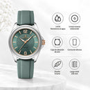 Naviforce Reloj Analógico Verde con Detalles Plateados y Correa de Silicona, Diámetro de 36 mm, Cristal Mineral Endurecido y Resistencia al Agua 3 ATM.