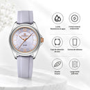 Naviforce Reloj Analógico Morado con Detalles Plateados y Correa de Silicona, Diámetro de 36 mm, Cristal Mineral Endurecido y Resistencia al Agua 3 ATM.