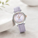 Naviforce Reloj Analógico Morado con Detalles Plateados y Correa de Silicona, Diámetro de 36 mm, Cristal Mineral Endurecido y Resistencia al Agua 3 ATM.