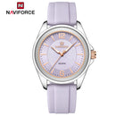 Naviforce Reloj Analógico Morado con Detalles Plateados y Correa de Silicona, Diámetro de 36 mm, Cristal Mineral Endurecido y Resistencia al Agua 3 ATM.