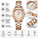 "Naviforce Reloj Analógico Rose Gold con Correa de Acero Inoxidable, Diámetro de 34 mm, Cristal Mineral Endurecido, Calendario y Resistencia al Agua 3 ATM."