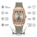 Naviforce Reloj Analógico Rose Gold con Correa Gris de Silicona, Diámetro de 32 mm, Calendario y Resistencia al Agua 3 ATM.