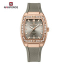 Naviforce Reloj Analógico Rose Gold con Correa Gris de Silicona, Diámetro de 32 mm, Calendario y Resistencia al Agua 3 ATM.