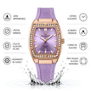 Naviforce Reloj Analógico Rose Gold con Correa Morada de Silicona, Diámetro de 32 mm, Calendario y Resistencia al Agua 3 ATM.