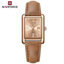 Naviforce Reloj Analógico Rose Gold con Correa Marrón, Diámetro de 25 mm, Cristal Mineral Endurecido, Calendario y Resistencia al Agua 3 ATM.