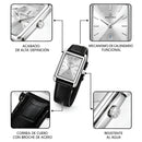 Naviforce Reloj Analógico Plateado con Correa Negra, Diámetro de 25 mm, Cristal Mineral Endurecido, Calendario y Resistencia al Agua 3 ATM.