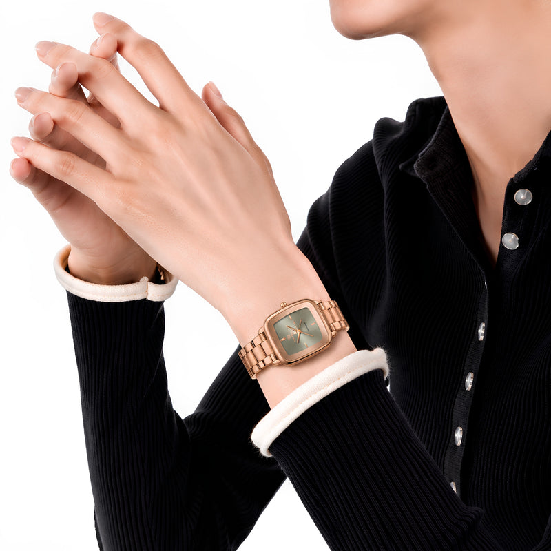 Naviforce Reloj Analógico Rose Gold con Esfera Gris y Correa de Acero Inoxidable, Diámetro de 26 mm, Cristal Mineral Endurecido y Resistencia al Agua 3 ATM.