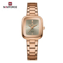 Naviforce Reloj Analógico Rose Gold con Esfera Gris y Correa de Acero Inoxidable, Diámetro de 26 mm, Cristal Mineral Endurecido y Resistencia al Agua 3 ATM.