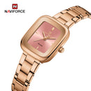 "Naviforce Reloj Analógico Rose Gold con Esfera Rosada y Correa de Acero Inoxidable, Diámetro de 26 mm, Cristal Mineral Endurecido y Resistencia al Agua 3 ATM."