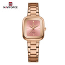 "Naviforce Reloj Analógico Rose Gold con Esfera Rosada y Correa de Acero Inoxidable, Diámetro de 26 mm, Cristal Mineral Endurecido y Resistencia al Agua 3 ATM."