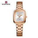 "Naviforce Reloj Analógico Rose Gold con Esfera Blanca y Correa de Acero Inoxidable, Diámetro de 26 mm, Cristal Mineral Endurecido y Resistencia al Agua 3 ATM."