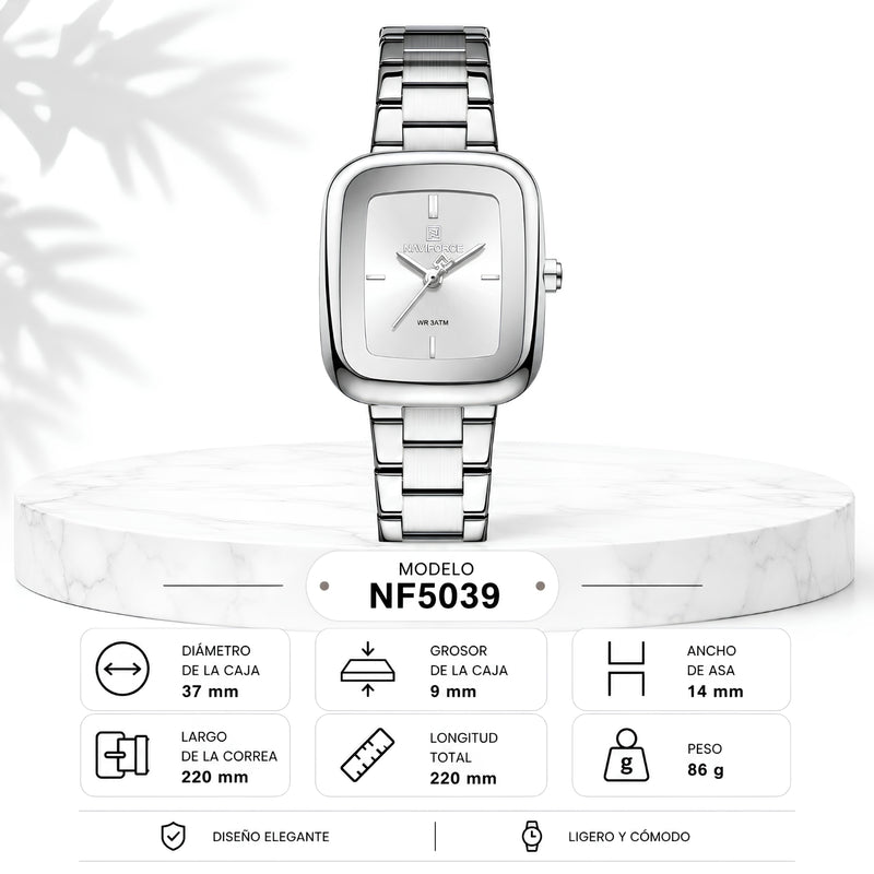 Naviforce Reloj Analógico Plateado con Acero Inoxidable, Diámetro de 26 mm, Cristal Mineral Endurecido y Resistencia al Agua 3 ATM.