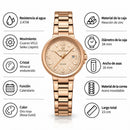 "Naviforce Reloj Analógico Rose Gold con Correa de Acero Inoxidable, Diámetro de 34 mm, Cristal Mineral Endurecido, Calendario y Resistencia al Agua 3 ATM."
