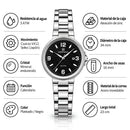 Naviforce Reloj Analógico Plateado con Esfera Negra y Correa de Acero Inoxidable, Diámetro de 34 mm, Cristal Mineral Endurecido, Calendario y Resistencia al Agua 3 ATM.