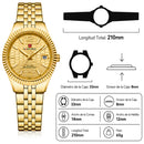 Naviforce Reloj Analógico Dorado con Correa de Acero Inoxidable, Diámetro de 35 mm, Cristal Mineral Endurecido, Calendario y Resistencia al Agua 3 ATM.